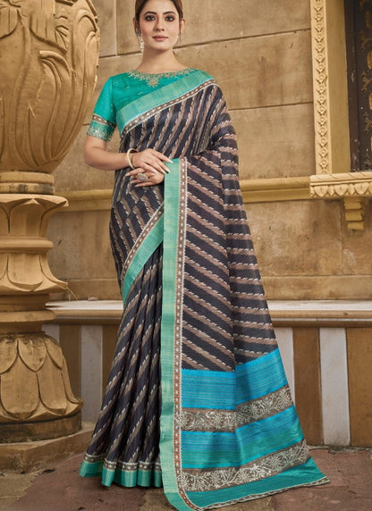 Brown Silk Heavy Work Saree