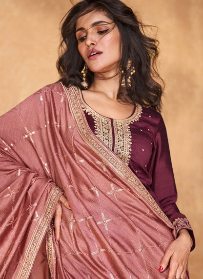 Maroon Silk Straight Cut Salwar Suit