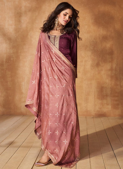 Maroon Silk Straight Cut Salwar Suit