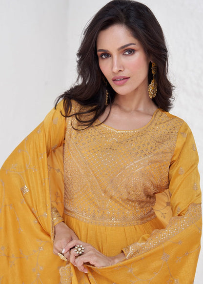 Yellow Silk Anarkali Dress With Embroidery Work