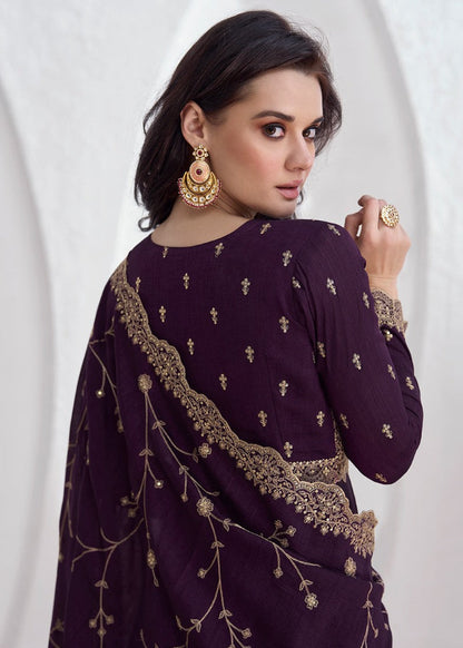 Purple Silk Anarkali Dress With Embroidery Work