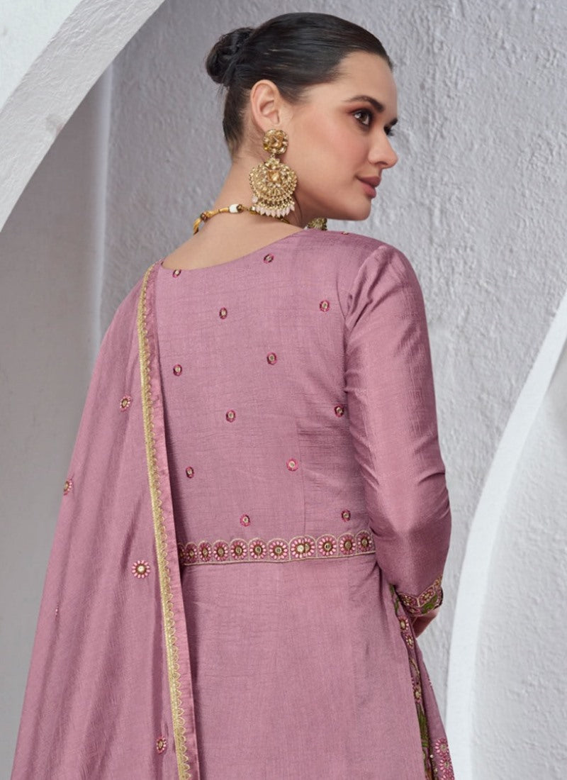 Pink Georgette Anarkali Suit with Embroidered Work