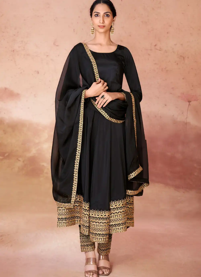 Black Georgette Anarkali Suit With Embroidery Work