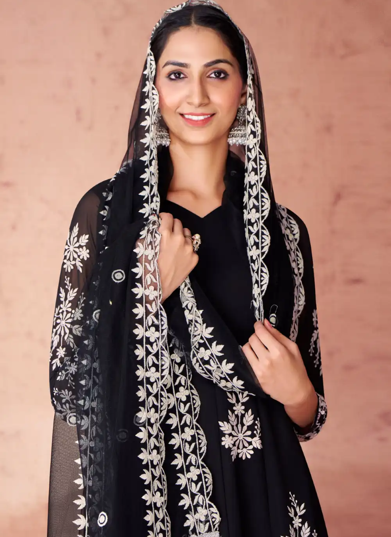 Black Georgette Anarkali Suit With Embroidery Work