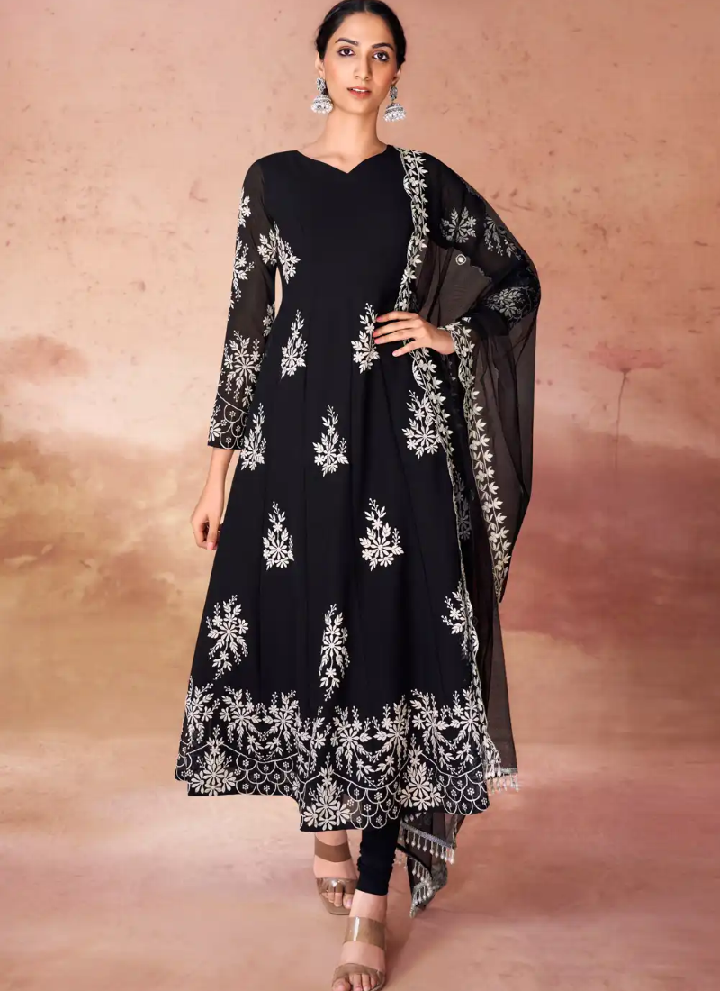 Black Georgette Anarkali Suit With Embroidery Work