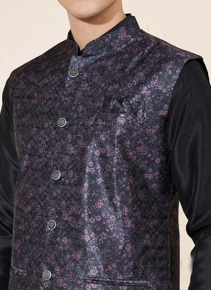 Black Silk Kurta Pajama With Koti