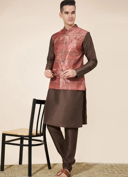 Brown Silk Kurta Pajama With Koti