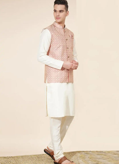 Off White Silk Kurta Pajama With Koti