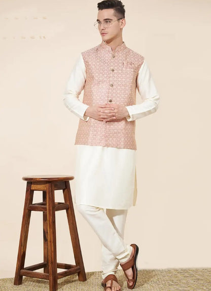 Off White Silk Kurta Pajama With Koti