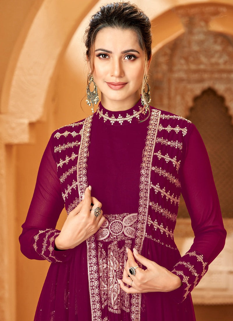 Maroon Anarkali Suit With Jacket