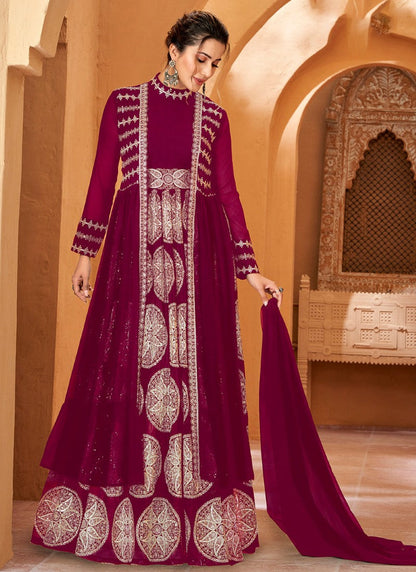 Maroon Anarkali Suit With Jacket