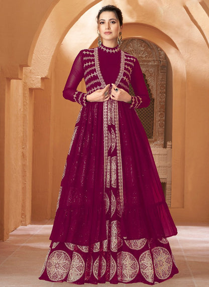 Maroon Anarkali Suit With Jacket