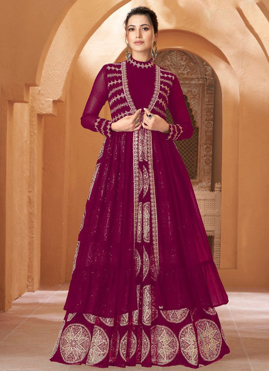 Maroon Anarkali Suit With Jacket