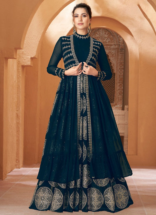 Blue Anarkali Suit With Jacket