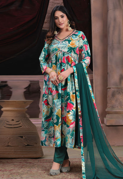 Light Green Rayon Salwar Suit With Handwork Embroidery Work