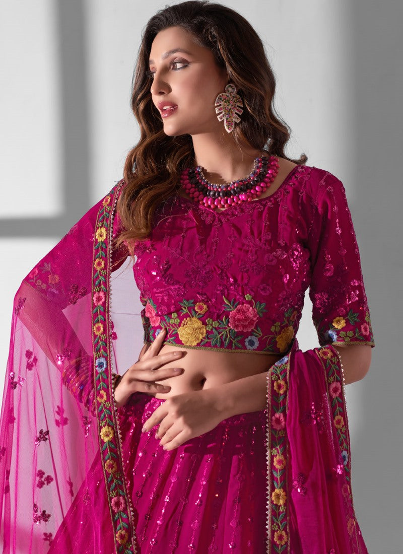 Magenta Georgette Lehenga Choli With Sequin and Embroidery Work
