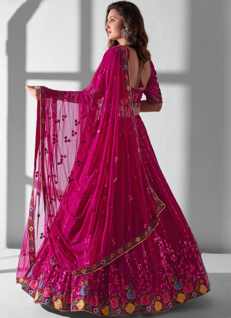 Magenta Georgette Lehenga Choli With Sequin and Embroidery Work