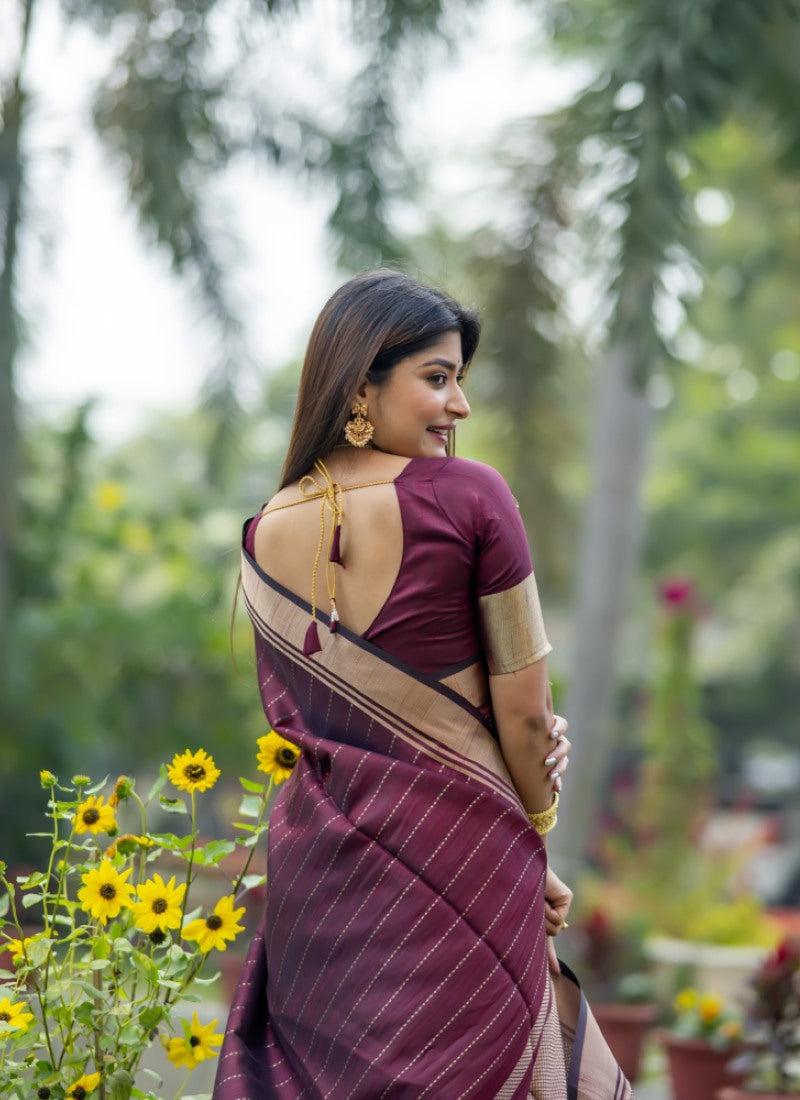 Maroon Silk Saree With ZARI WOVEN BORDER AND PALLU WITH ZARI WOVEN LINING