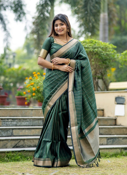 Green Silk Saree With ZARI WOVEN BORDER AND PALLU WITH ZARI WOVEN LINING