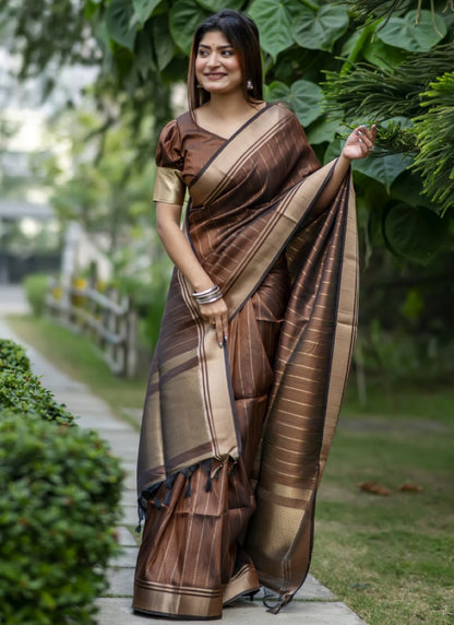 Brown Silk Saree With ZARI WOVEN BORDER AND PALLU WITH ZARI WOVEN LINING