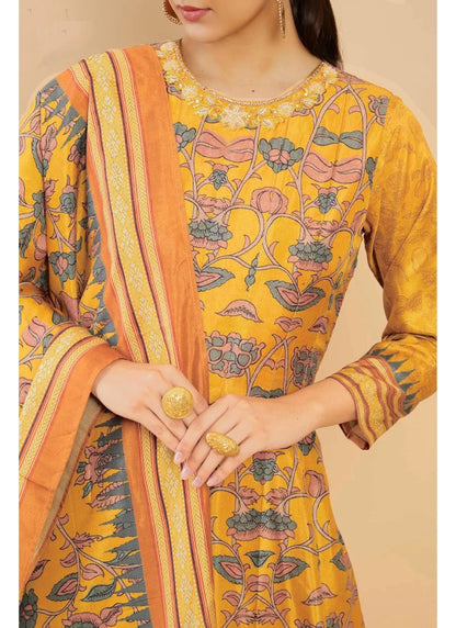 Yellow Silk Printed Flared Long Anarkali Gown-2