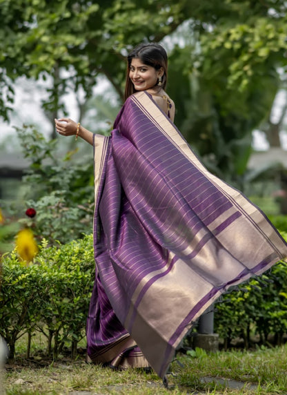 Purple Silk Saree With ZARI WOVEN BORDER AND PALLU WITH ZARI WOVEN LINING