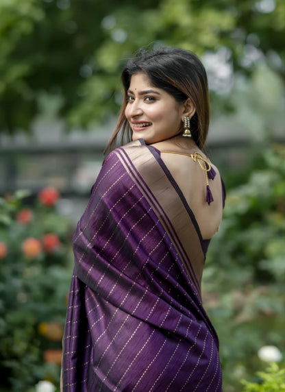 Purple Silk Saree With ZARI WOVEN BORDER AND PALLU WITH ZARI WOVEN LINING