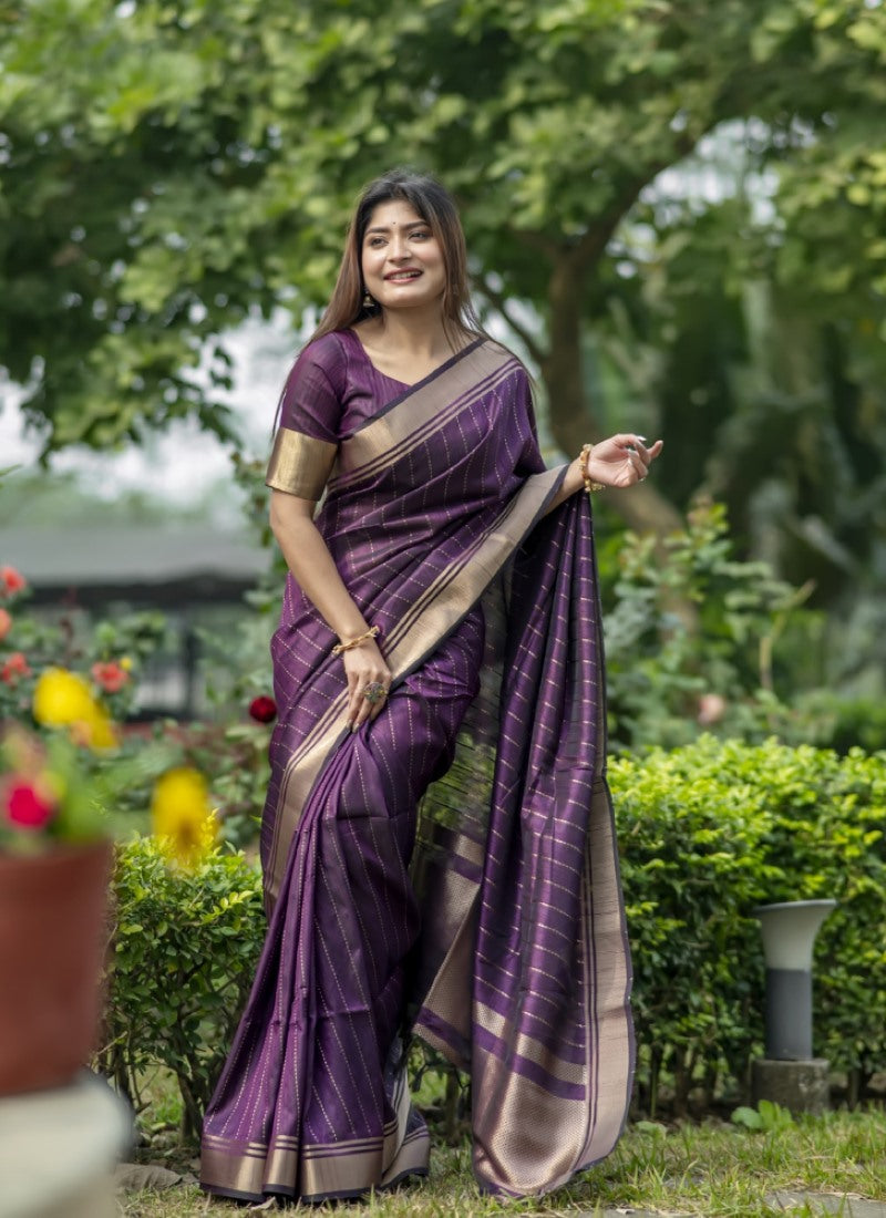 Purple Silk Saree With ZARI WOVEN BORDER AND PALLU WITH ZARI WOVEN LINING