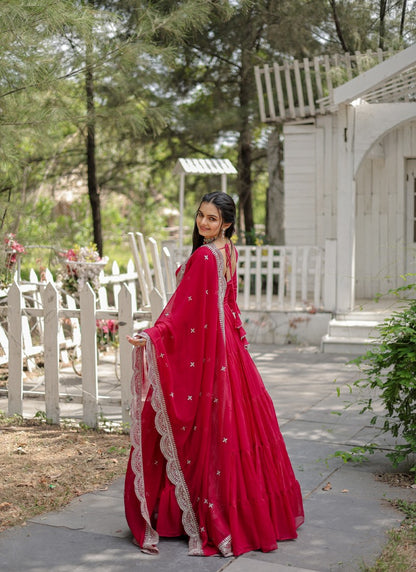 Pink Georgette Anarkali Gown With Sequins and Embroidery Work