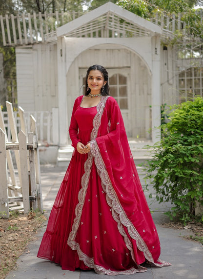 Pink Georgette Anarkali Gown With Sequins and Embroidery Work