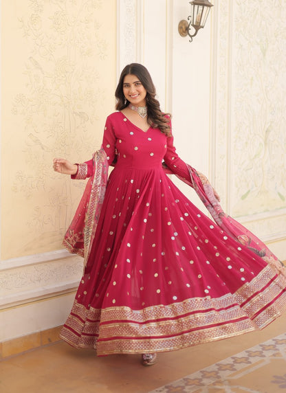 Pink Georgette Anarkali Gown With Sequins and Embroidery Work