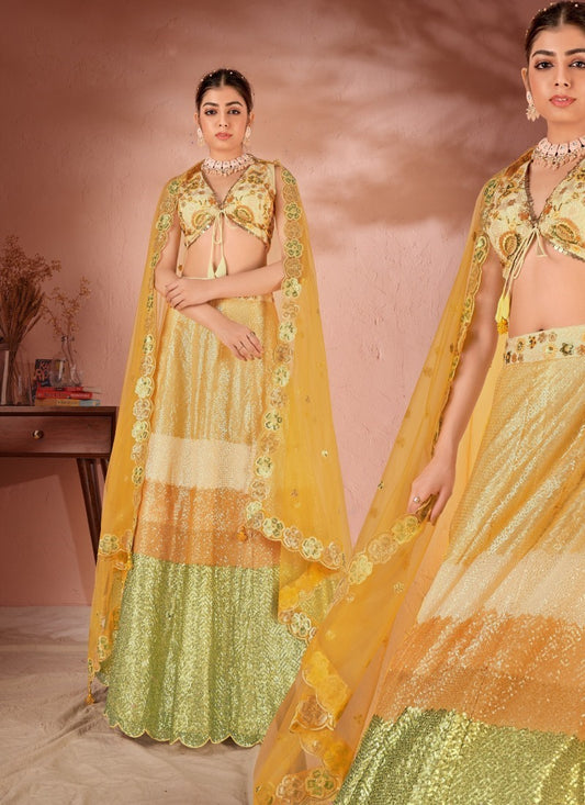 Yellow Georgette Lehenga Choli With Sequins and Thread Work