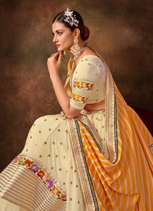 Off white Georgette Party Wear Lehenga Choli With Sequins and Thread Work
