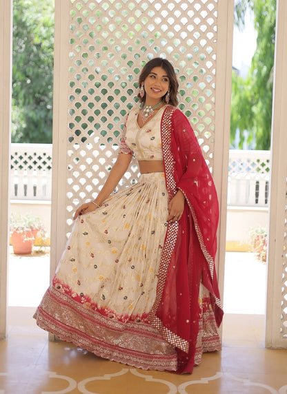 White Viscose Lehenga Choli With Embroidered and Sequins Work