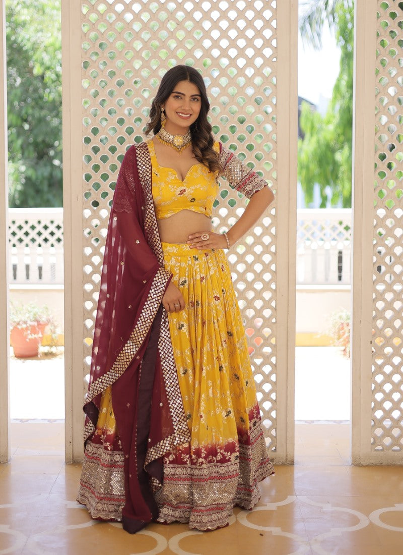 Yellow Viscose Lehenga Choli With Embroidered and Sequins Work