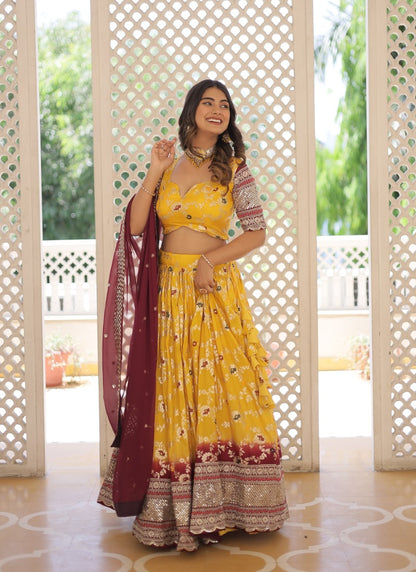 Yellow Viscose Lehenga Choli With Embroidered and Sequins Work