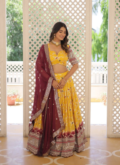 Yellow Viscose Lehenga Choli With Embroidered and Sequins Work