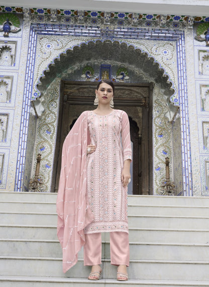 Light Pink Georgette Long Salwar Suit With Sequins and Moti Work