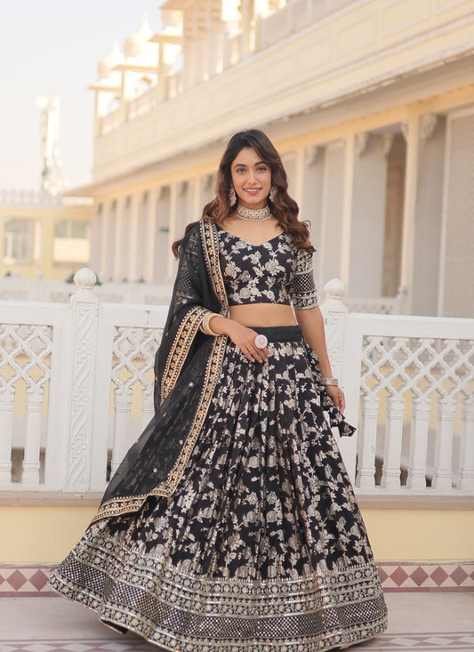 Black Viscose Lehenga Choli With Embroidered and Sequins Work