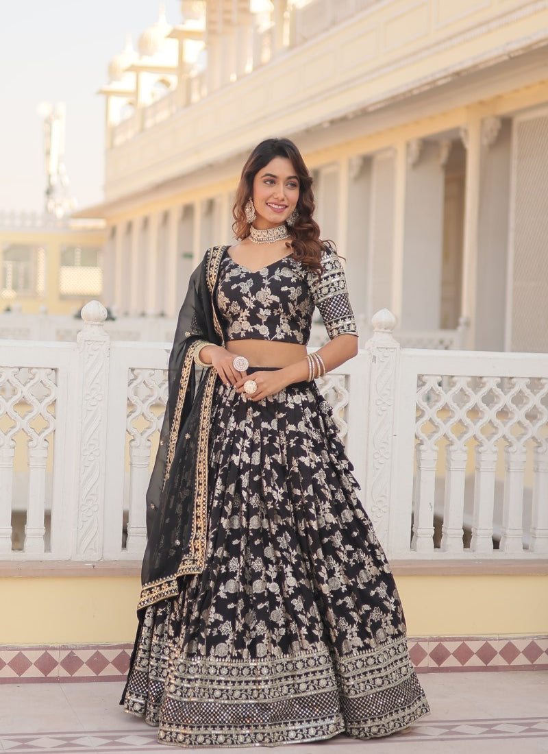 Black Viscose Lehenga Choli With Embroidered and Sequins Work