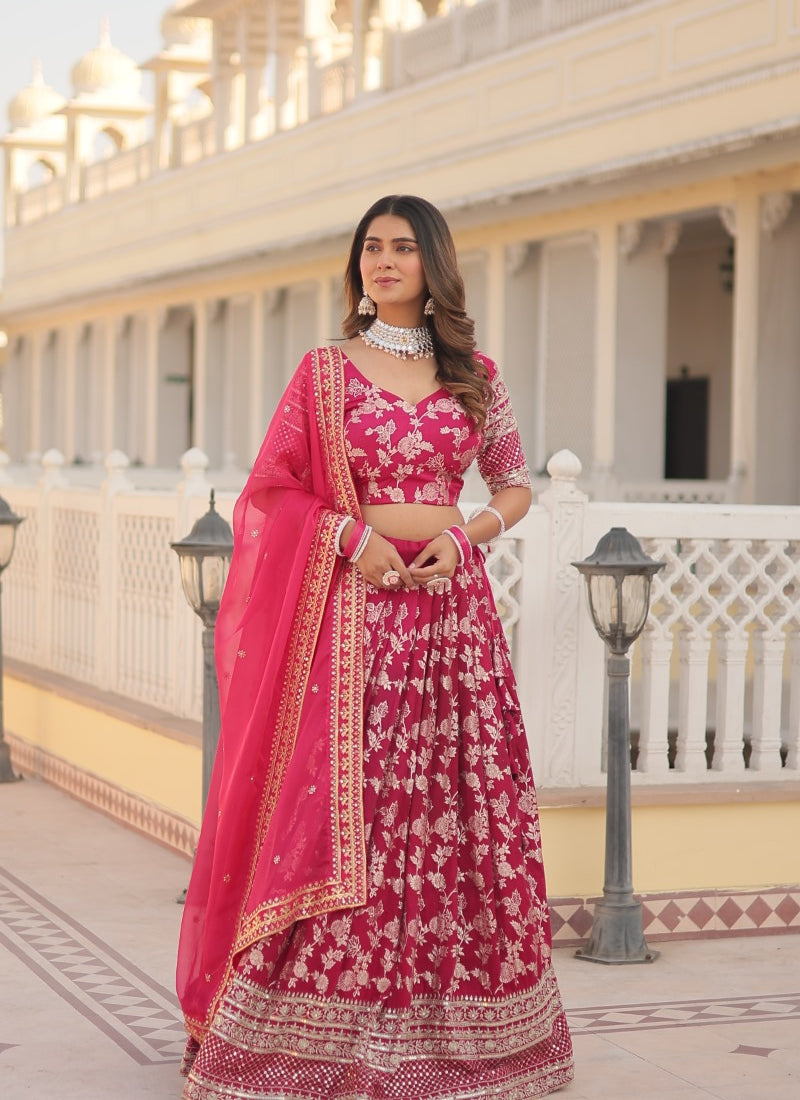 Pink Viscose Lehenga Choli With Embroidered and Sequins Work