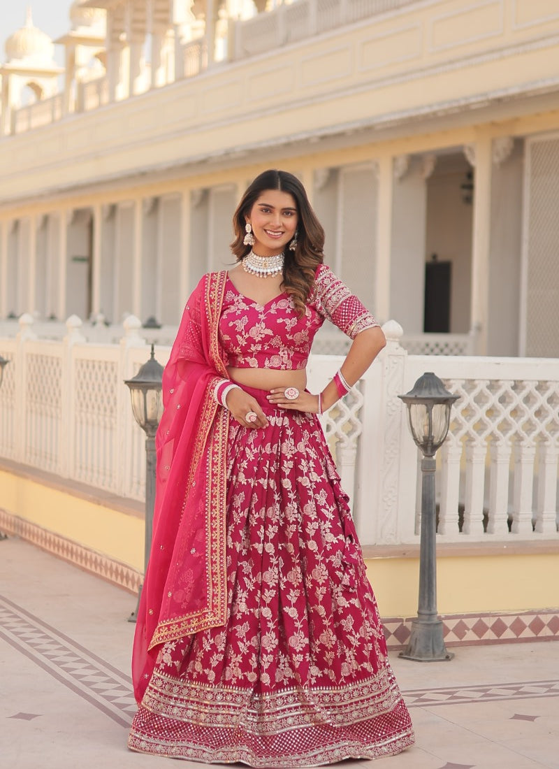 Pink Viscose Lehenga Choli With Embroidered and Sequins Work