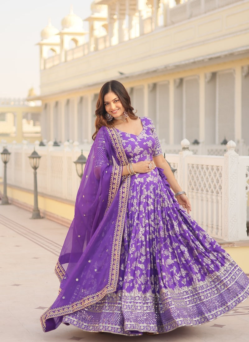 Purple Viscose Lehenga Choli With Embroidered and Sequins Work