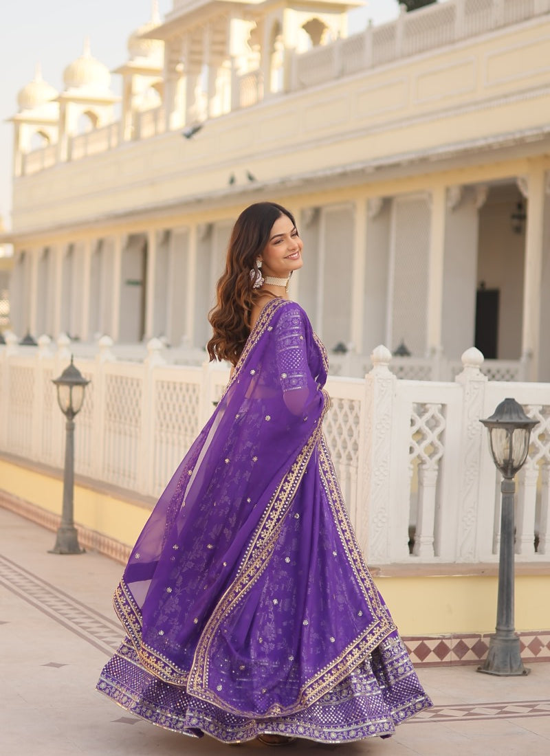 Purple Viscose Lehenga Choli With Embroidered and Sequins Work