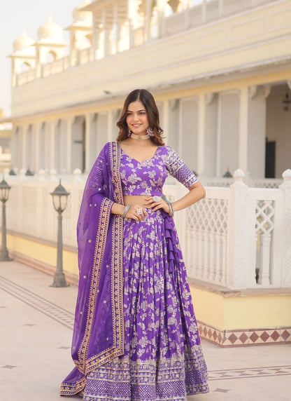 Purple Viscose Lehenga Choli With Embroidered and Sequins Work