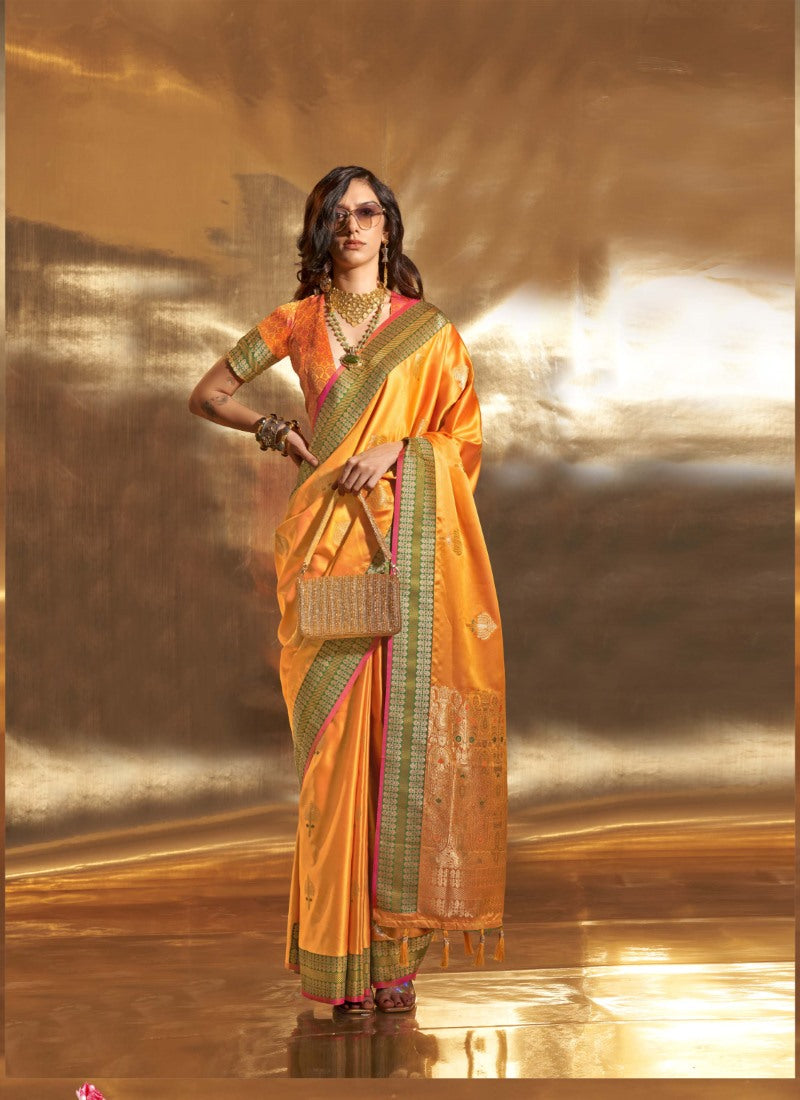 Yellow Banarasi Silk Saree