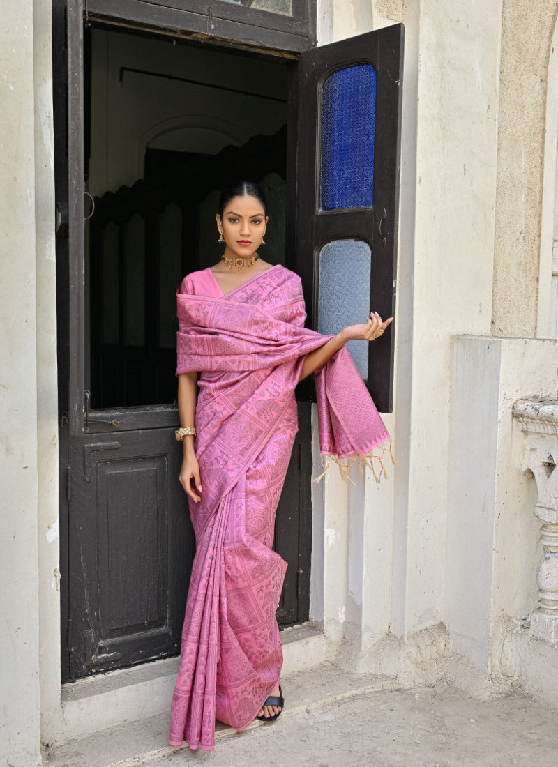 Pink Silk Kalamkari Saree-2