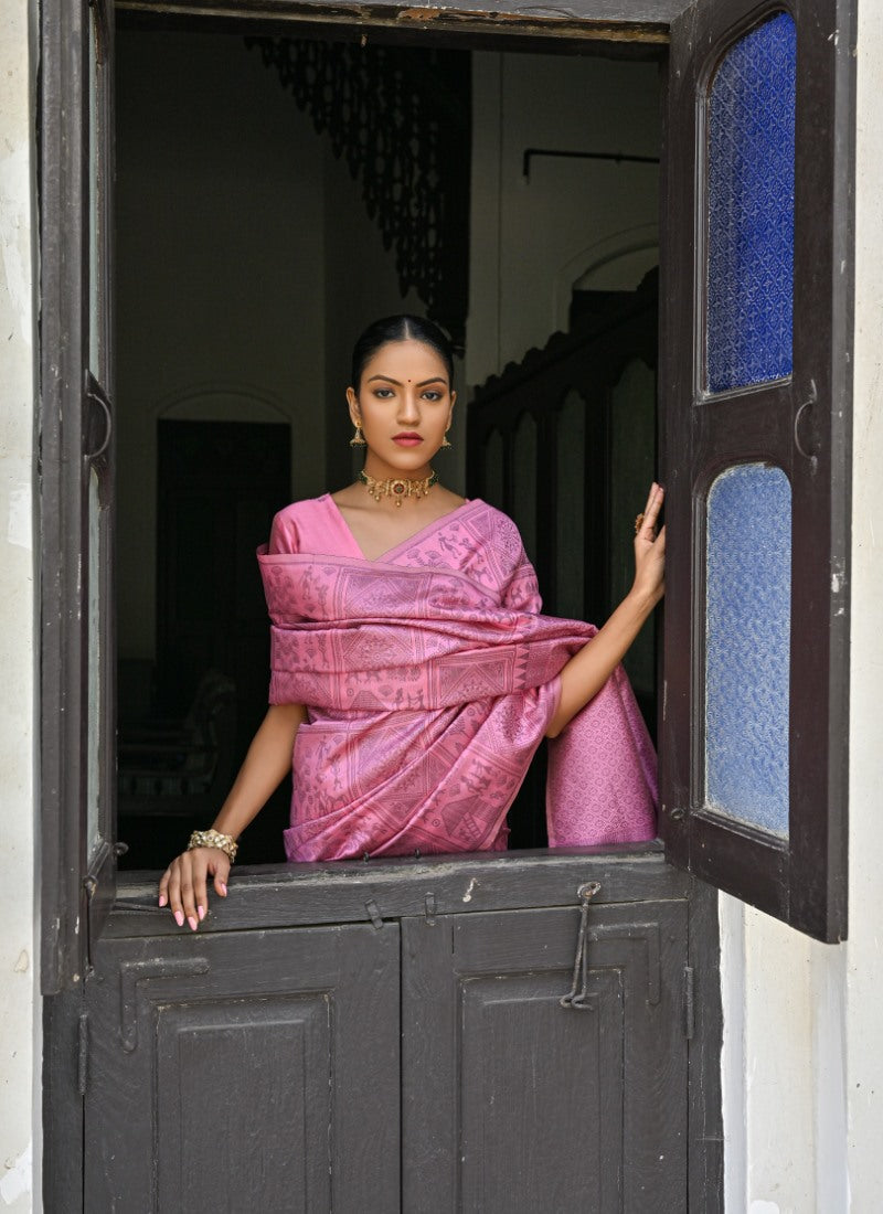 Pink Silk Kalamkari Saree