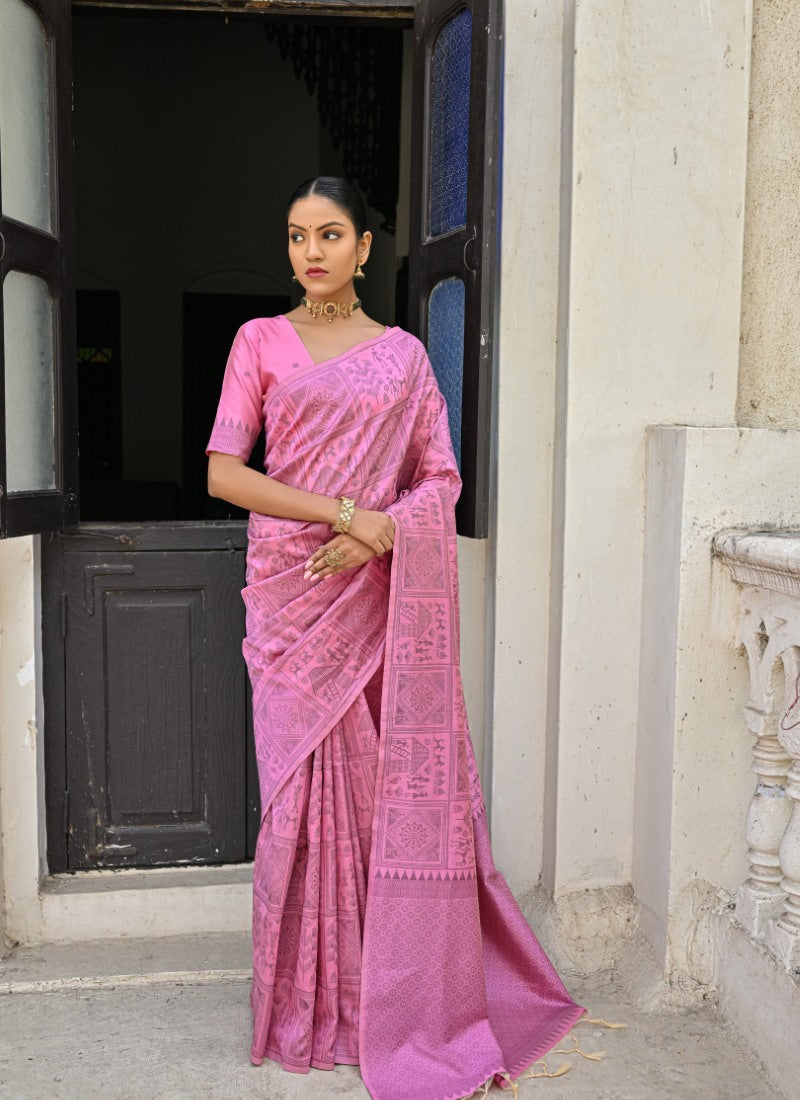 Pink Silk Kalamkari Saree