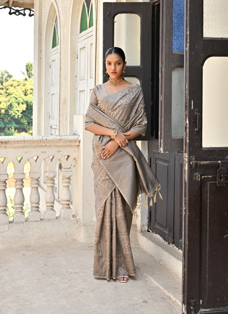 Gray Silk Kalamkari Saree-2